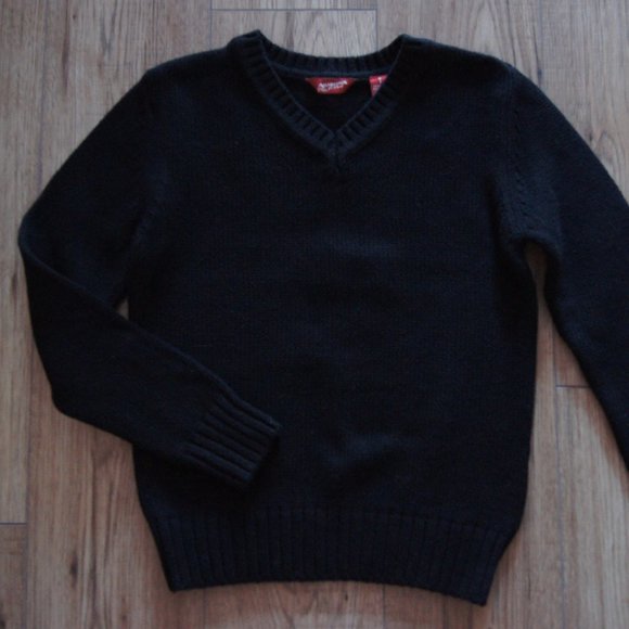Boy's Black V-Neck Winter Sweater - Picture 3 of 4